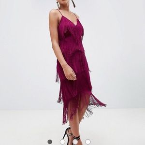 ASOS DESIGN fringe mesh strappy midi bodycon dress
